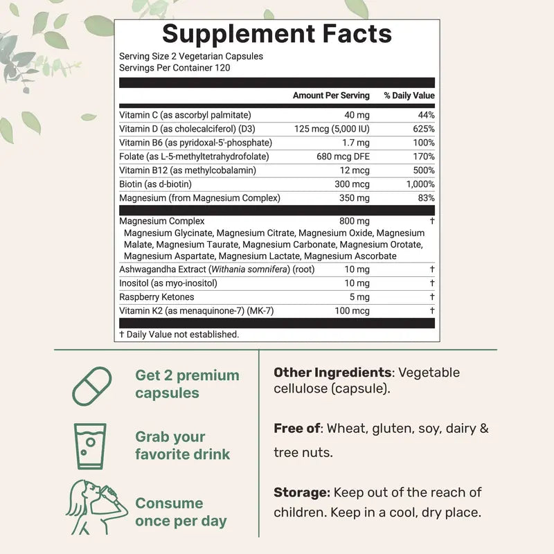 Magnesium Complex 20-in-1 for Women | 10 Forms + D3, K2 & Methylated B-Complex
