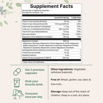 Magnesium Complex 20-in-1 for Women | 10 Forms + D3, K2 & Methylated B-Complex