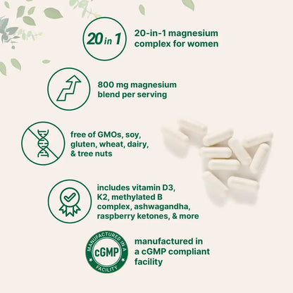 Magnesium Complex 20-in-1 for Women | 10 Forms + D3, K2 & Methylated B-Complex